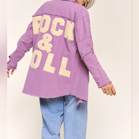 #22884 🚨 SALE 🛑S  OVERSIZED LAVENDER ROCK & ROLL DENIM SHIRT JACKET - Picture 4 of 16